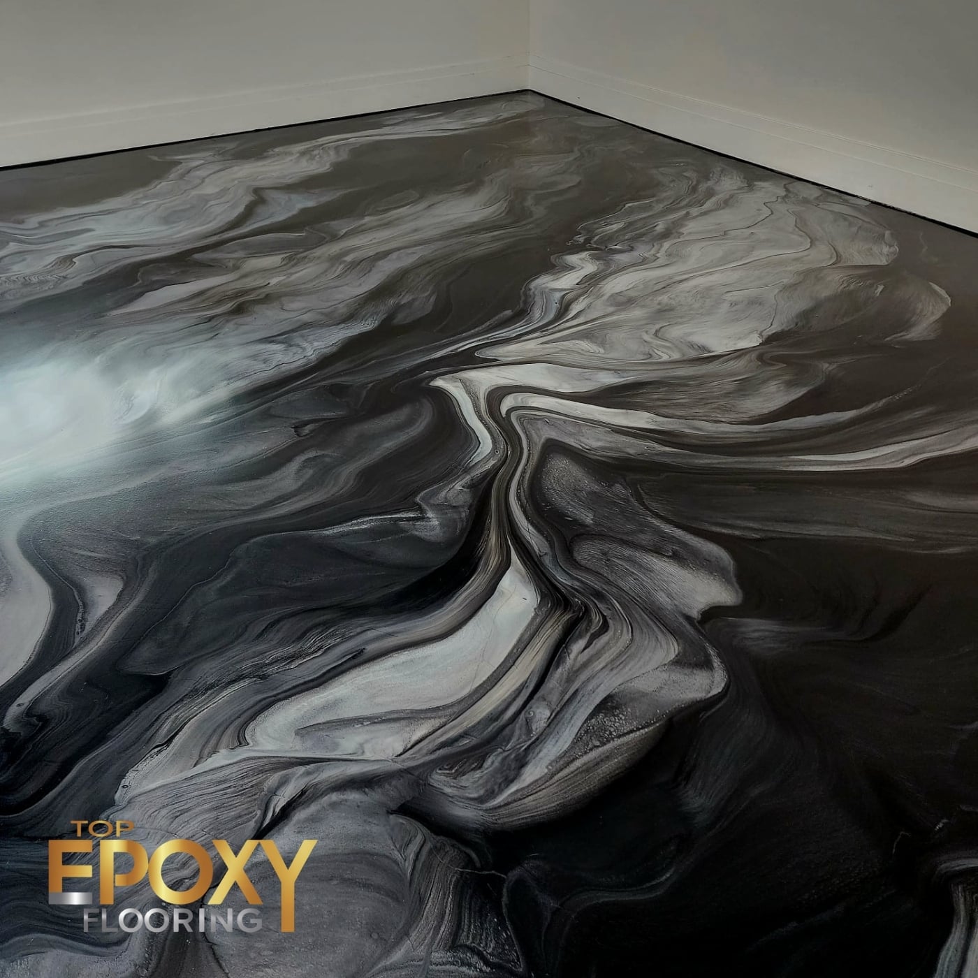 matte black and white garage epoxy flooring