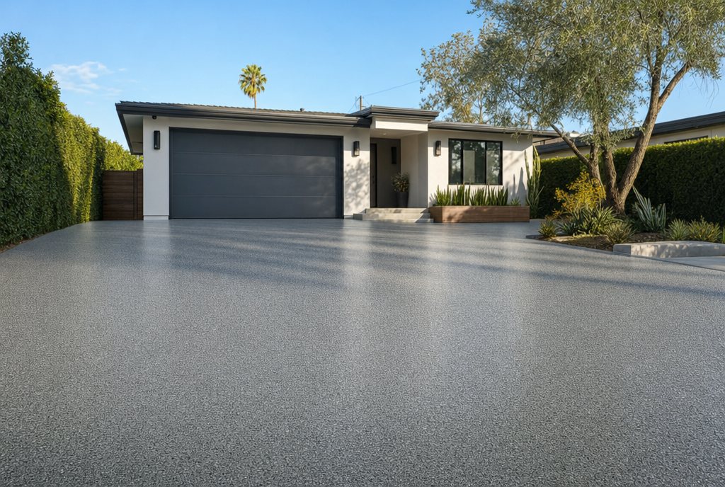Quartz coated driveway and patio at a Los Angeles home