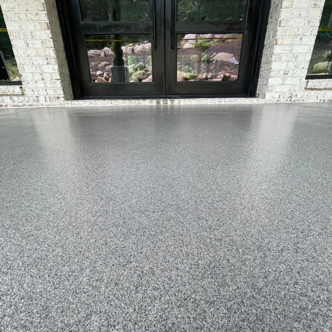 Gray quartz coated porch at a Los Angeles entryway