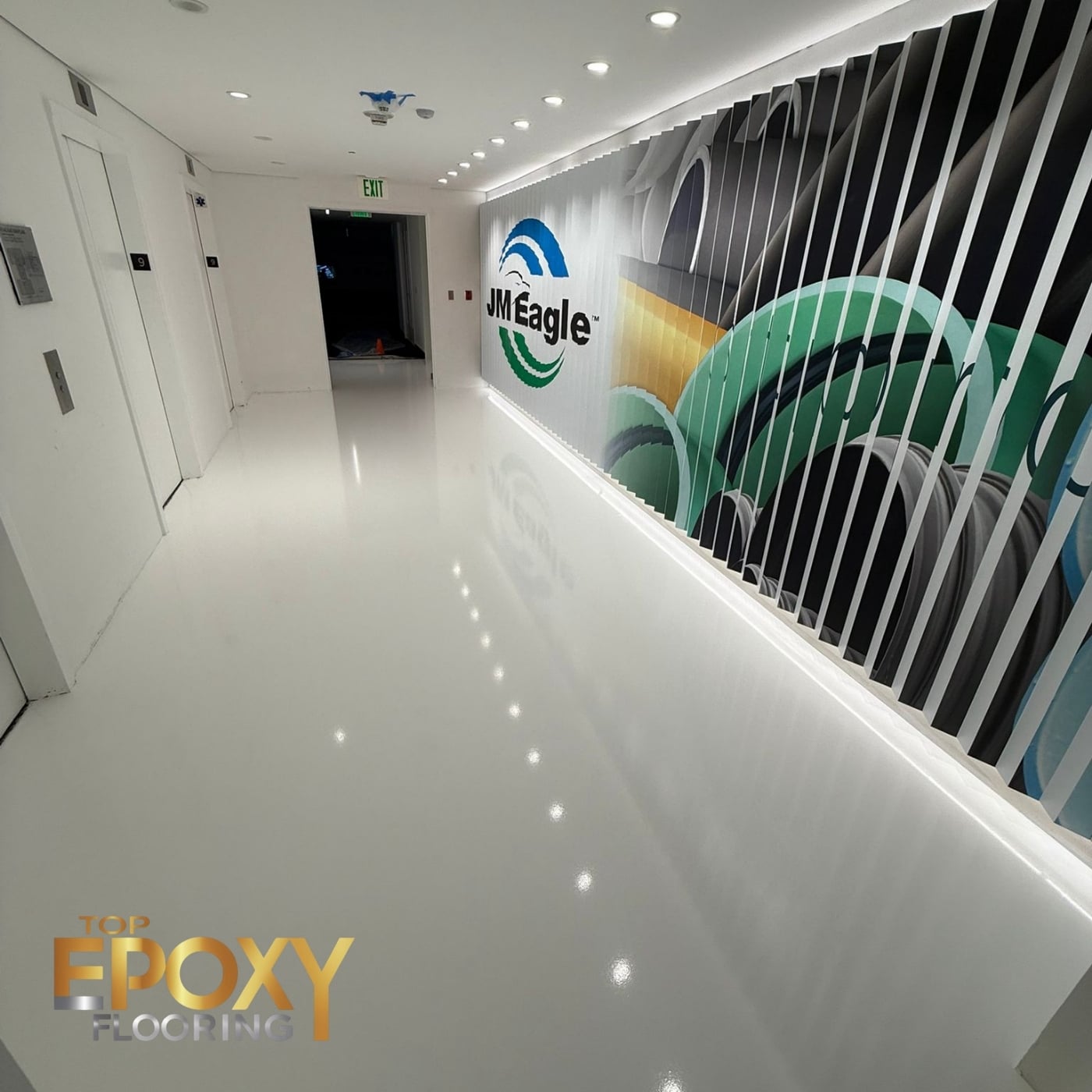 white commercial epoxy floor